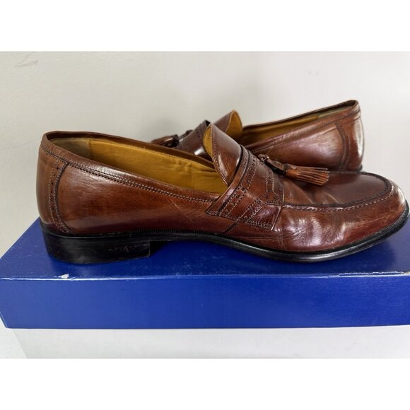 J Murphy Mens 10D Shoe Italy Cognac Brown Loafer Preppy Boxed Heritage Tassel - Picture 9 of 16
